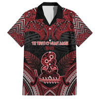 Personalised New Zealand Waitangi Day Family Matching Off The Shoulder Long Sleeve Dress and Hawaiian Shirt Te Tiriti O Waitangi 1840 DT05 Dad's Shirt - Short Sleeve Black - Polynesian Pride