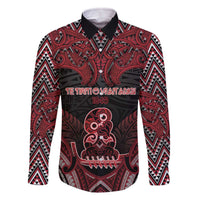 Personalised New Zealand Waitangi Day Family Matching Off The Shoulder Long Sleeve Dress and Hawaiian Shirt Te Tiriti O Waitangi 1840 DT05 Dad's Shirt - Long Sleeve Black - Polynesian Pride