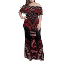 Personalised New Zealand Waitangi Day Family Matching Off Shoulder Maxi Dress and Hawaiian Shirt Te Tiriti O Waitangi 1840 DT05 Mom's Dress Black - Polynesian Pride