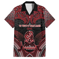 Personalised New Zealand Waitangi Day Family Matching Off Shoulder Short Dress and Hawaiian Shirt Te Tiriti O Waitangi 1840 DT05 Dad's Shirt - Short Sleeve Black - Polynesian Pride
