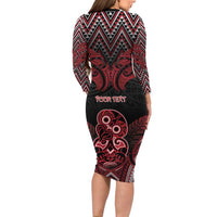 Personalised New Zealand Waitangi Day Long Sleeve Bodycon Dress Te Tiriti O Waitangi 1840 DT05 - Polynesian Pride