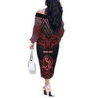 Personalised New Zealand Waitangi Day Off The Shoulder Long Sleeve Dress Te Tiriti O Waitangi 1840 DT05 - Polynesian Pride