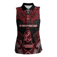 Personalised New Zealand Waitangi Day Women Sleeveless Polo Shirt Te Tiriti O Waitangi 1840 DT05 Female Black - Polynesian Pride