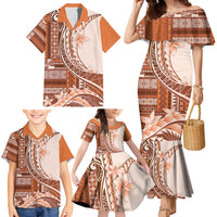 Samoa Siapo Mamanu Family Matching Mermaid Dress and Hawaiian Shirt Plumeria Orange Motifs LT7 Orange - Polynesian Pride