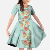 Hawaii Tropical Family Matching Outfit Hibiscus Flowers Polynesian Off Shoulder Long Sleeve Dress And Shirt Family Set Daughter's Dress - Polynesian Pride