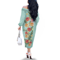 Hawaii Tropical Family Matching Outfit Hibiscus Flowers Polynesian Off Shoulder Long Sleeve Dress And Shirt Family Set - Polynesian Pride
