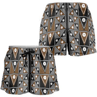 Fiji Brown Masi Pattern Shorts for Women Fijian Tapa