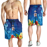 Fiji Jellyfish Shorts for Men Tapa Patterns and Hibiscus Sea Vibe
