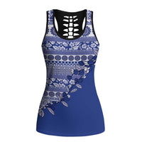 Fiji Marau na Kerisimasi Hollow Tank Top Blue Tagimoucia Tapa Masi Tribal LT9 Female Blue - Polynesian Pride