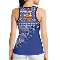 Fiji Marau na Kerisimasi Hollow Tank Top Blue Tagimoucia Tapa Masi Tribal LT9 - Polynesian Pride