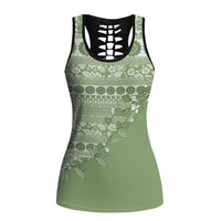 Fiji Marau na Kerisimasi Hollow Tank Top Sage Green Tagimoucia Tapa Masi Tribal LT9 Female Green - Polynesian Pride