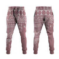 Fiji Marau na Kerisimasi Jogger Pants Dusty Rose Tagimoucia Tapa Masi Tribal LT9 Pink - Polynesian Pride