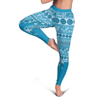 Fiji Marau na Kerisimasi Leggings Aqua Tagimoucia Tapa Masi Tribal LT9 - Polynesian Pride