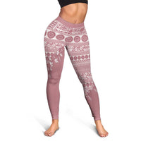 Fiji Marau na Kerisimasi Leggings Dusty Rose Tagimoucia Tapa Masi Tribal LT9 - Polynesian Pride