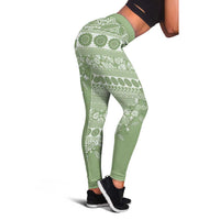 Fiji Marau na Kerisimasi Leggings Sage Green Tagimoucia Tapa Masi Tribal LT9 - Polynesian Pride