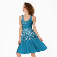 Fiji Marau na Kerisimasi Midi Dress Aqua Tagimoucia Tapa Masi Tribal LT9 - Polynesian Pride