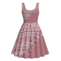 Fiji Marau na Kerisimasi Midi Dress Dusty Rose Tagimoucia Tapa Masi Tribal LT9 - Polynesian Pride