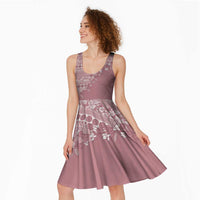 Fiji Marau na Kerisimasi Midi Dress Dusty Rose Tagimoucia Tapa Masi Tribal LT9 - Polynesian Pride
