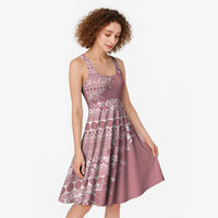 Fiji Marau na Kerisimasi Midi Dress Dusty Rose Tagimoucia Tapa Masi Tribal LT9 - Polynesian Pride