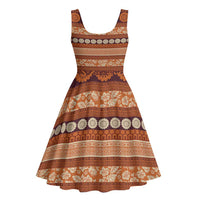 Fiji Marau na Kerisimasi Midi Dress Gold Tapa Masi Inspired Christmas LT9 - Polynesian Pride