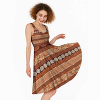 Fiji Marau na Kerisimasi Midi Dress Gold Tapa Masi Inspired Christmas LT9 - Polynesian Pride