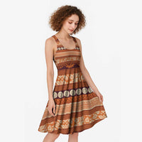 Fiji Marau na Kerisimasi Midi Dress Gold Tapa Masi Inspired Christmas LT9 - Polynesian Pride