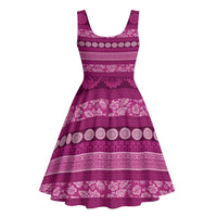 Fiji Marau na Kerisimasi Midi Dress Pink Tapa Masi Inspired Christmas LT9 - Polynesian Pride
