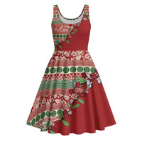 Fiji Marau na Kerisimasi Midi Dress Red Tagimoucia Tapa Masi Tribal LT9 Red - Polynesian Pride