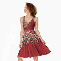 Fiji Marau na Kerisimasi Midi Dress Red Tagimoucia Tapa Masi Tribal LT9 - Polynesian Pride