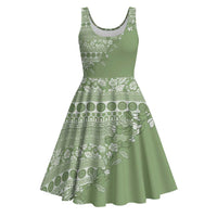 Fiji Marau na Kerisimasi Midi Dress Sage Green Tagimoucia Tapa Masi Tribal LT9 Green - Polynesian Pride