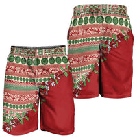 Fiji Marau na Kerisimasi Shorts for Men Red Tagimoucia Tapa Masi Tribal LT9 - Polynesian Pride