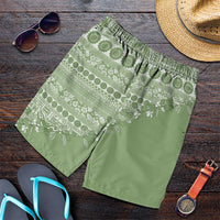 Fiji Marau na Kerisimasi Shorts for Men Sage Green Tagimoucia Tapa Masi Tribal LT9 Green - Polynesian Pride