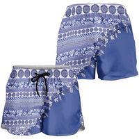 Fiji Marau na Kerisimasi Shorts for Women Blue Tagimoucia Tapa Masi Tribal LT9 - Polynesian Pride