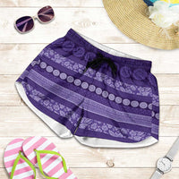 Fiji Marau na Kerisimasi Shorts for Women Purple Tapa Masi Inspired Christmas LT9 Purple - Polynesian Pride