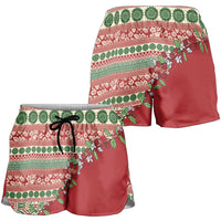Fiji Marau na Kerisimasi Shorts for Women Red Tagimoucia Tapa Masi Tribal LT9 - Polynesian Pride