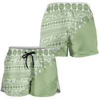 Fiji Marau na Kerisimasi Shorts for Women Sage Green Tagimoucia Tapa Masi Tribal LT9 - Polynesian Pride