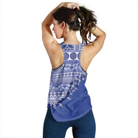 Fiji Marau na Kerisimasi Women Racerback Tank Blue Tagimoucia Tapa Masi Tribal LT9 - Polynesian Pride