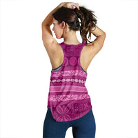 Fiji Marau na Kerisimasi Women Racerback Tank Pink Tapa Masi Inspired Christmas LT9 - Polynesian Pride
