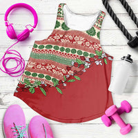 Fiji Marau na Kerisimasi Women Racerback Tank Red Tagimoucia Tapa Masi Tribal LT9 Red - Polynesian Pride