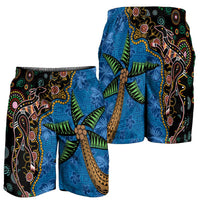 Fijian and Australian Culture Together Shorts for Men Aboriginal Art and Tapa Motifs with Kangaroo and Palm Tree LT03 - Polynesian Pride