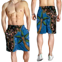 Fijian and Australian Culture Together Shorts for Men Aboriginal Art and Tapa Motifs with Kangaroo and Palm Tree LT03 - Polynesian Pride