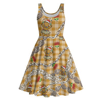 Gold Palaka Hawaii Mele Kalikimaka Midi Dress Ohia Lehua Shell Leis Funny Gingerbread Santa LT14 Gold - Polynesian Pride