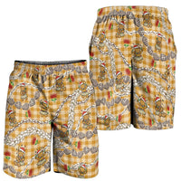 Gold Palaka Hawaii Mele Kalikimaka Shorts for Men Ohia Lehua Shell Leis Funny Gingerbread Santa LT14 - Polynesian Pride