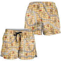 Gold Palaka Hawaii Mele Kalikimaka Shorts for Women Ohia Lehua Shell Leis Funny Gingerbread Santa LT14 - Polynesian Pride