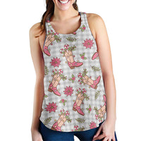 Gray Paniolo Palaka Hawaiian Cowgirl Christmas Women Racerback Tank LT9 - Polynesian Pride
