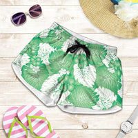 Green Aloha Hawaii Shorts for Women Monstera Hibiscus Plumeria Seamless Vibes LT14 Green - Polynesian Pride