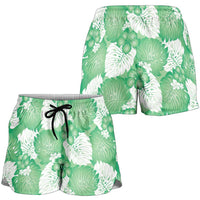 Green Aloha Hawaii Shorts for Women Monstera Hibiscus Plumeria Seamless Vibes LT14 - Polynesian Pride