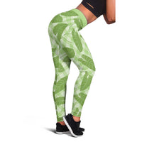 Green Hawaii Kalo Palaka Motifs Leggings Hawaiian Taro Leaves Elegant Vibes