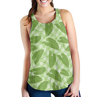 Green Hawaii Kalo Palaka Motifs Women Racerback Tank Hawaiian Taro Leaves Elegant Vibes LT14 - Polynesian Pride