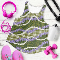 Green Hawaii Palaka Honohono Pikake Women Racerback Tank Hawaiian Orchid Lei Polynesian Pattern LT14 Green - Polynesian Pride